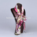Hand painted silk scarf with purple tulips and turquoise background